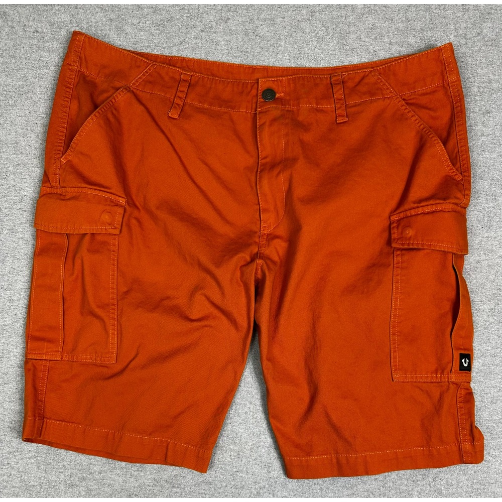 True Religion Mens Cargo Shorts 42 11" Orange Twill Multi Pocket Street